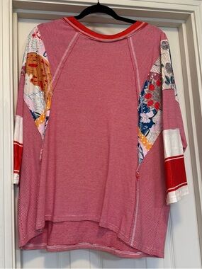 Red Striped Mixed-Print Long Sleeve Top